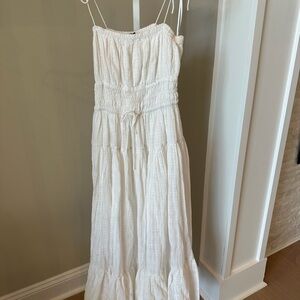J. Crew White Smocked Maxi Sundress with Drawstring Waist